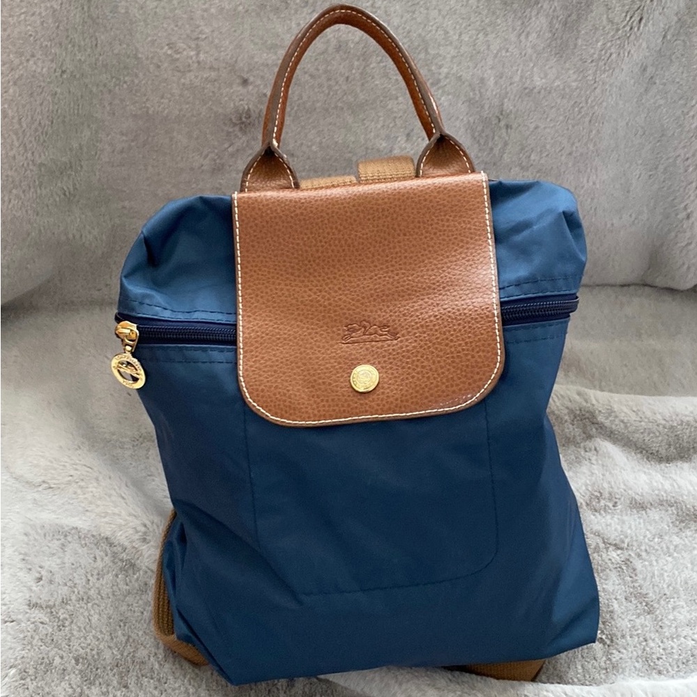 Longchamp backpack blue with tan
